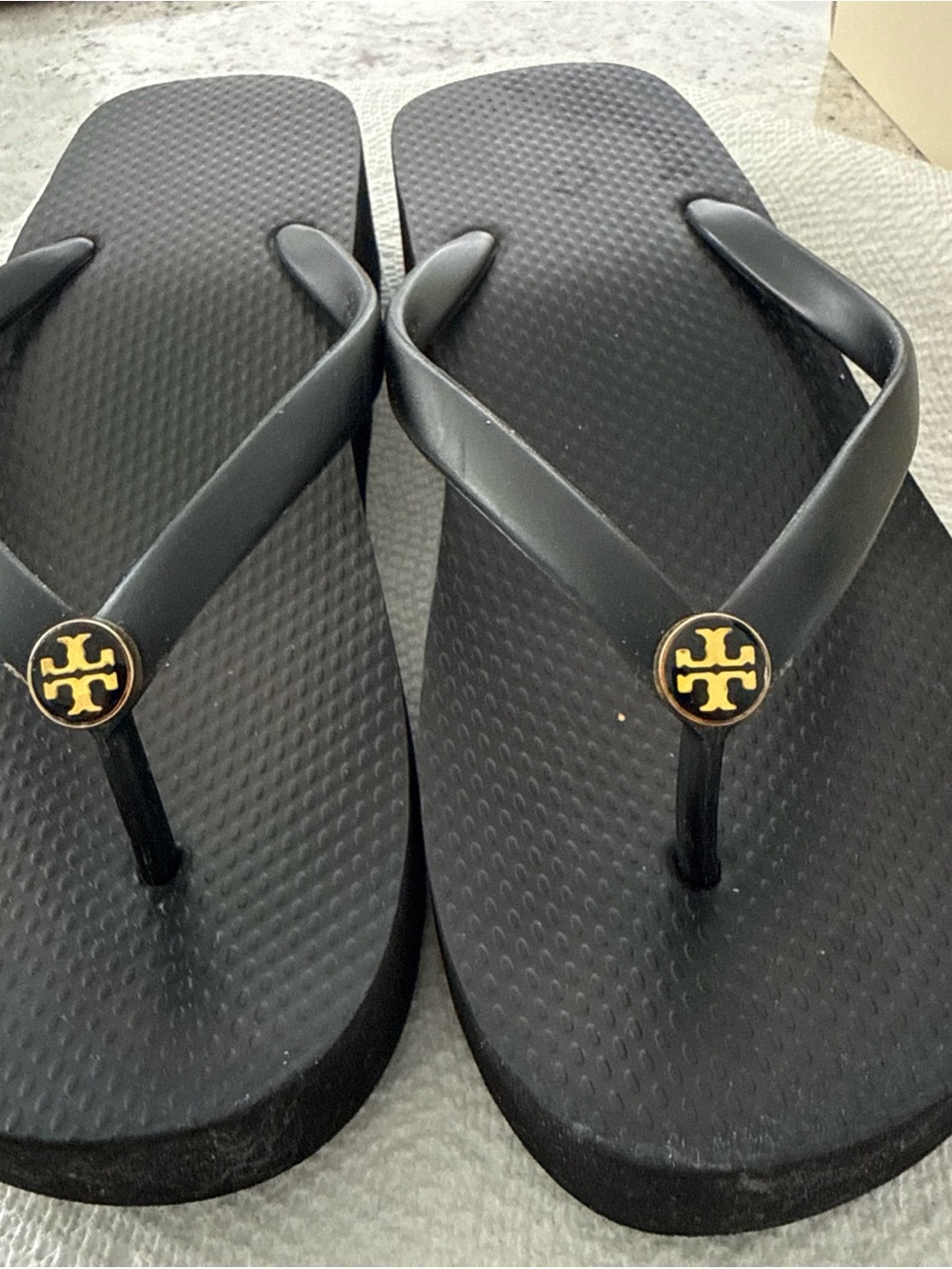 Tory Burch Black Flip Flop Sandals with Gold Logo